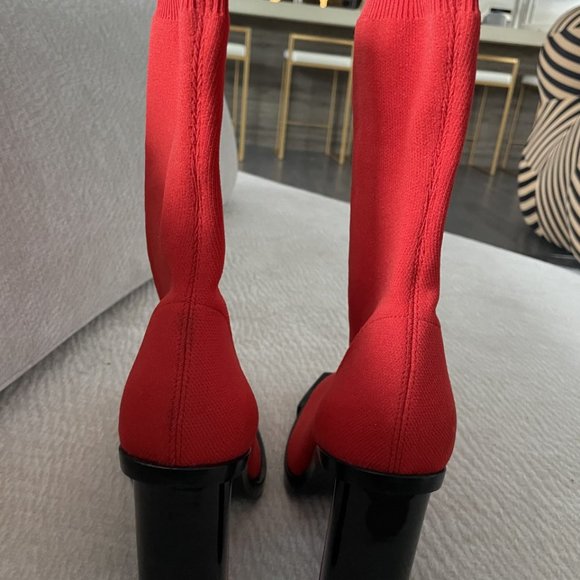 Alexander McQueen Red Knit Stretch Fabric Sock Boots Size 39 - Picture 5 of 5